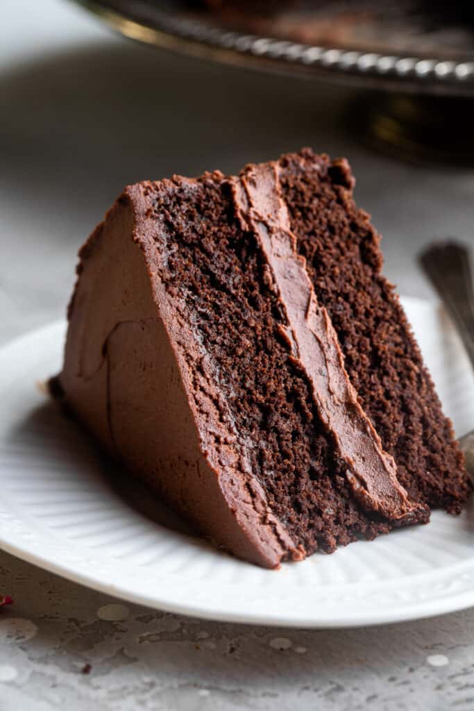 one slice of Keto Chocolate Cake on a plate