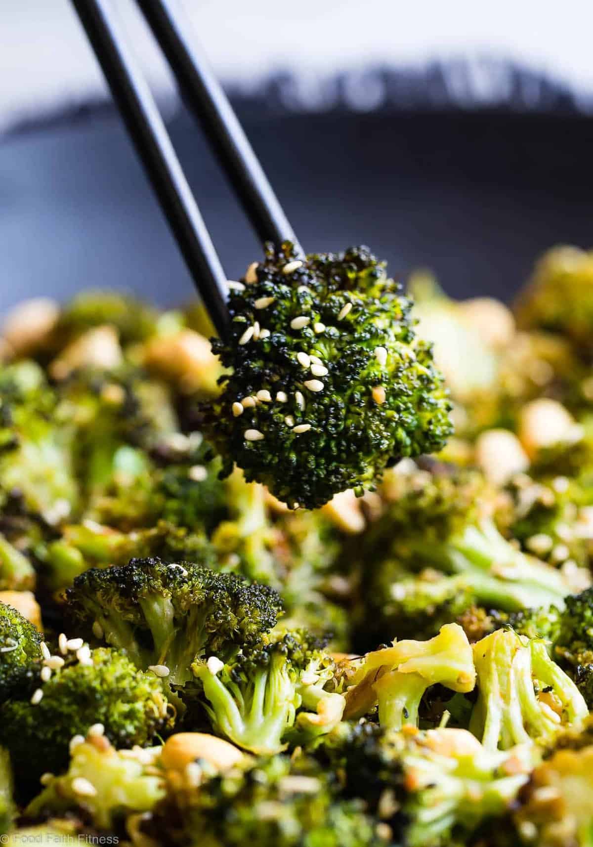 Air Fryer Roasted Asian Broccoli - This healthy, gluten free and low carb Asian broccoli has a spicy, Asian dressing to give a kick to your next meal! Sure to make your family LOVE vegetables and an oven roasted option is included! | #Foodfaithfitness | #Vegan #Healthy #AirFyer #Glutenfree #Lowcarb
