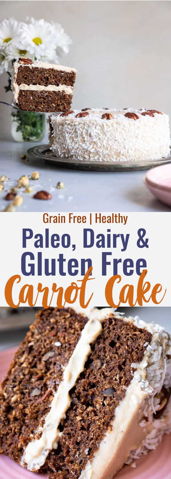 Paleo Carrot Cake - This dairy, grain and gluten free, Paleo Carrot Cake with Almond Flour has a luscious cashew 