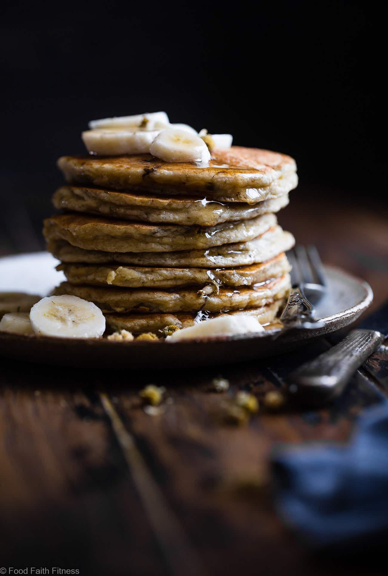 Easy Paleo Banana Pancakes - These quick and easy banana pancakes are naturally sweetened, gluten, grain and dairy free and SO light and fluffy! The perfect healthy start to your day or weekend breakfast! | Foodfaithfitness.com | @FoodFaithFit