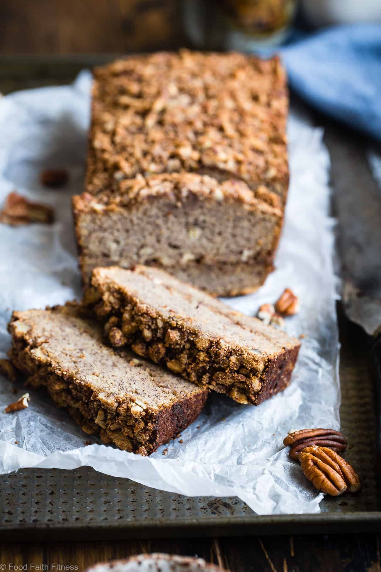 The Best Paleo Banana Bread with Pecan Streusel - This easy Paleo Coconut Flour Banana Bread with coconut flour is gluten/grain/dairy/refined sugar free but perfectly moist and sweet! The pecan topping MAKES it so addicting and you'll never know it's healthy! | Foodfaithfitness.com | @FoodFaithFit