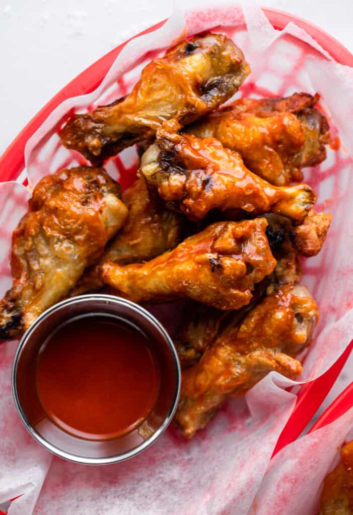 a basket of Air Fryer Chicken Wings with ketchup